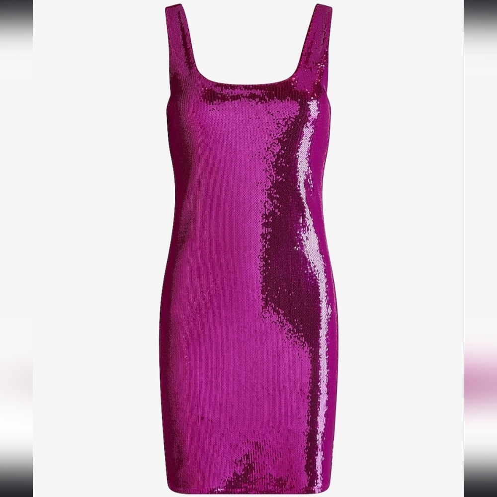 Express Body Contour Sequin Scoop Neck Mini Sheath Dress